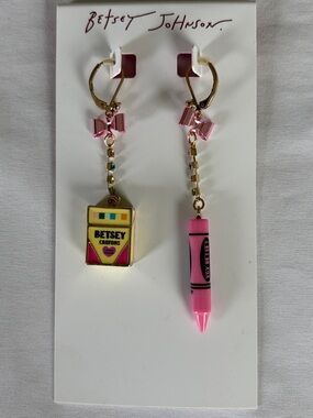 Betsey Johnson Pink Crayon & Crayon Box Dangle Earrings NWT